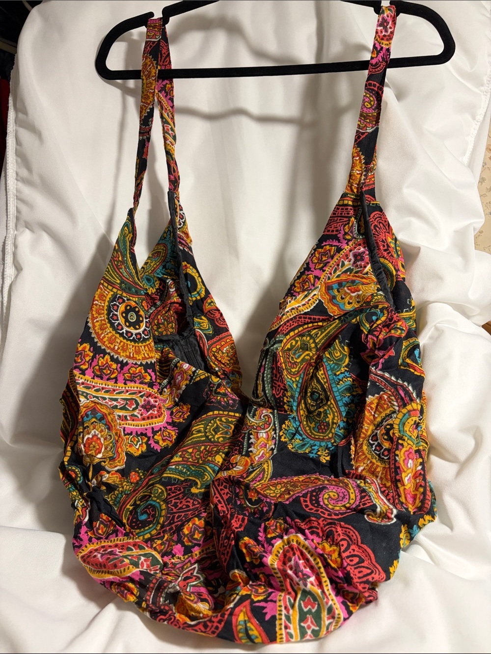 Patterned Boho Hobo Bag in Black with Multicolor Paisley Print